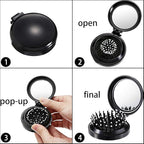 Boao 2 Pack Foldable Travel Mirror Hair Brushes Round Portable Folding Pocket Hair Brush Mini Comb Compact Travel Size Massage Comb for Men Women (Black, Purple)