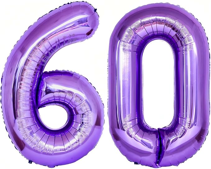 Purple 60 Number Balloons, 40 Inch Giant Number 60 Balloons Foil Mylar Helium by Lovoir