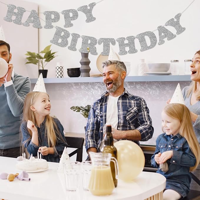 Silver Happy Birthday Banner Birthday Party Decorations Happy Birthday Banner - Image 9