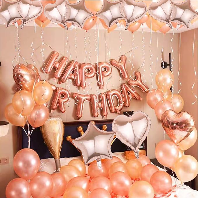 27 Pcs Rose Gold Birthday Decorations, 3D Foil Rose Gold Happy Birthday Balloon - Image 7