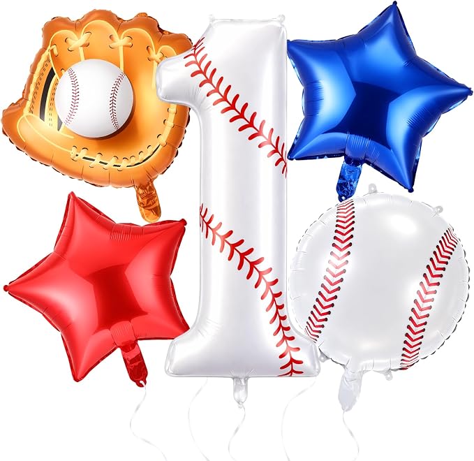 Jenaai Number 1 Baseball Balloons White Red and Blue Baseball Glove Balloons by Jenaai