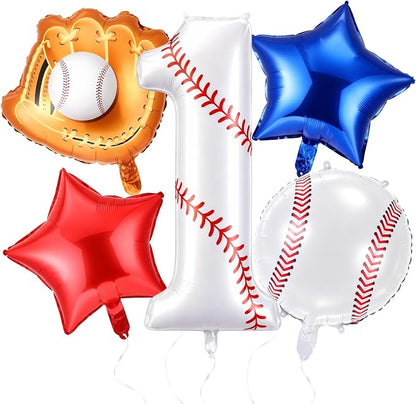 Jenaai Number 1 Baseball Balloons White Red and Blue Baseball Glove Balloons by Jenaai