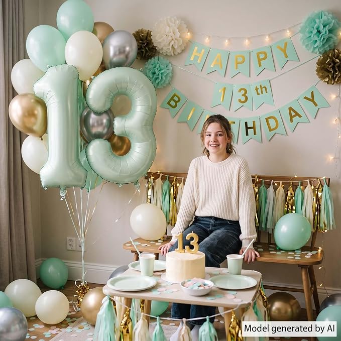 Olive Green Number 13 Balloon 40 Inch, Boho Hanging Sign - Image 2