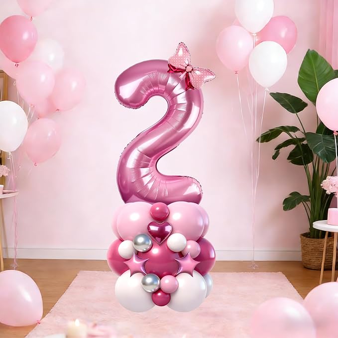 40 Inch Pink Number 2 Balloon Tower Set, Pastel Number Two Foil Balloon - Image 4
