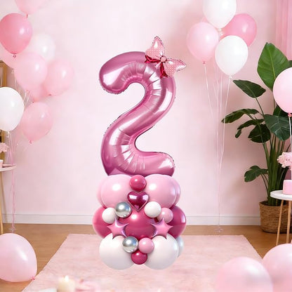 40 Inch Pink Number 2 Balloon Tower Set, Pastel Number Two Foil Balloon - Image 4