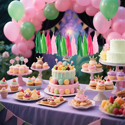 Pink and Green Tissue Paper Tassels Party Tassel Garland Banner - Image 4