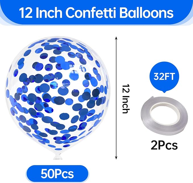 50pcs Blue Confetti Balloons, 12 inch Latex Balloon - Image 2