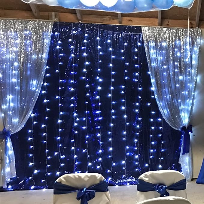 Poise3EHome 4Pcs 2Ft x 8Ft Blue Sequin Backdrop Curtains, Glitter Photography - Image 8