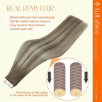 Full Shine Invisible Tape in Hair Extensions Balayage Brown and Blonde 7/1000/7 Seamless Hair Extensions Tape in Straight Tape in Human Hair Extensions 22 Inch 50G Skin Weft Tape Extensions 20 Pcs