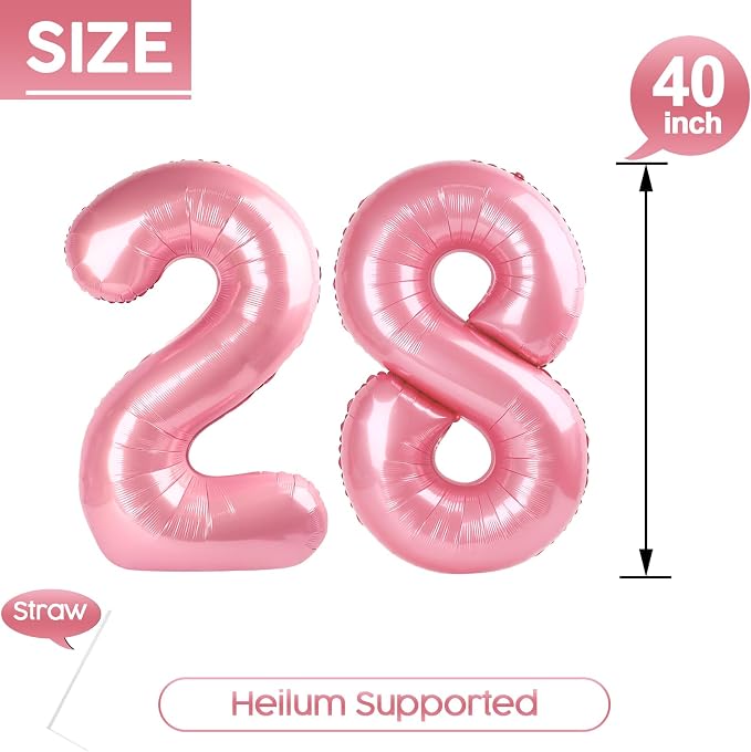 28 Balloon - Pastel Pink Birthday Number Balloons, 40 Inch Decorations | Pastel - Image 5