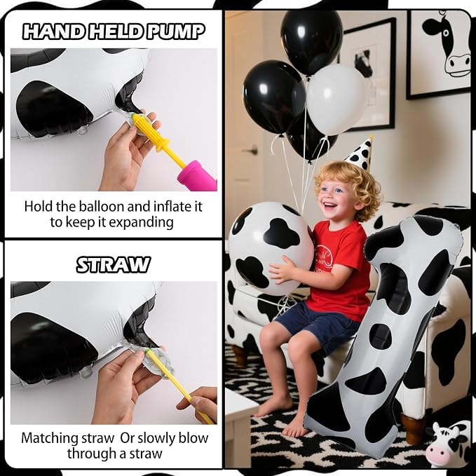 40 Inch Cow Print Number 1 Balloons, Birthday Party Aluminum Foil Balloon - Image 3