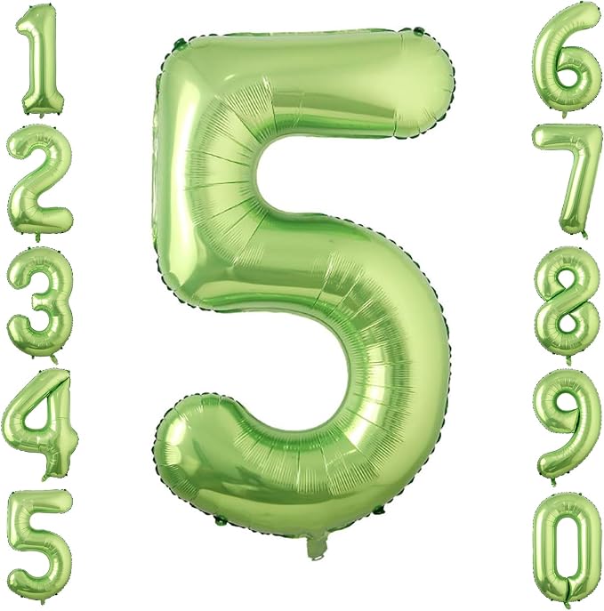 Light Green Number 5 Balloon 40 Inch, Glossy Metallic Digit Party Supplies | by Unknown