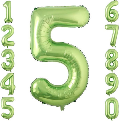 Light Green Number 5 Balloon 40 Inch, Glossy Metallic Digit Party Supplies | by Unknown