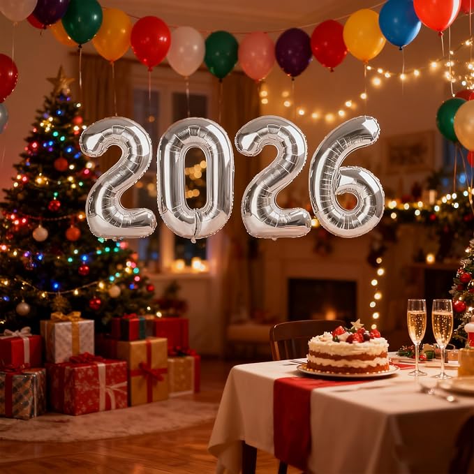Silver 2026 Balloons, 22 Number Balloon, 40 Inch Foil Big Number Balloons - Image 3