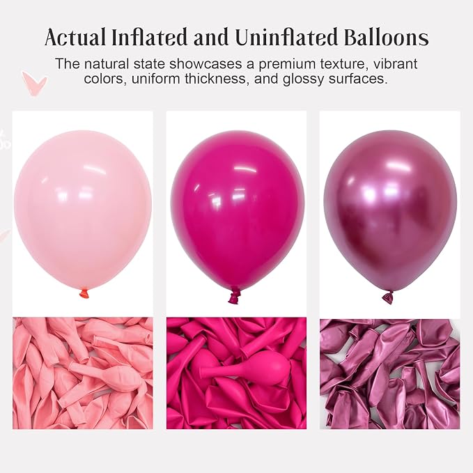 CVPARTON Pink Balloons 12 Inch 55 Pcs Metallic Pink Balloons light Hot Pink - Image 4