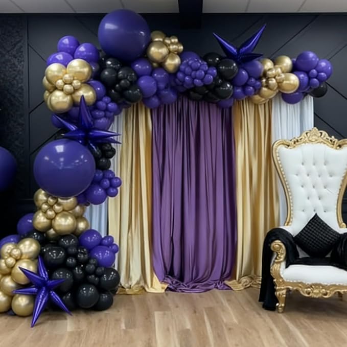 Purple and Gold Balloons, 12 Inch Black Purple and Gold Confetti Balloons - Image 8