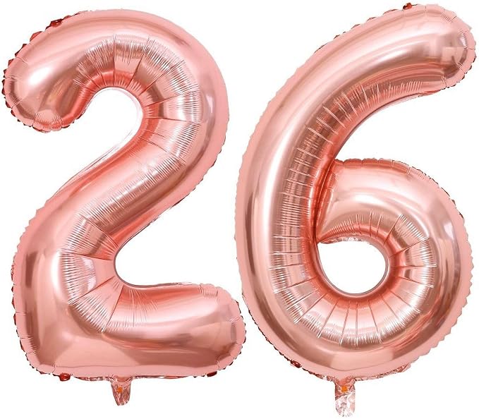 Rose Gold 26 Number Balloons, 40 Inch Giant Number 26 Balloons Foil Mylar by Lovoir