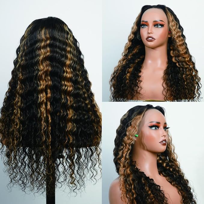 bangjazz 28 Inch Deep Wave Lace Front Wigs Human Hair Fb/27 180% Density 13x4 HD Lace Frontal Wigs Human Hair Pre Plucked Ombre Lace Front Wig Balayage Highlight Glueless Wigs Human Hair for Women