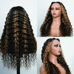 bangjazz Highlight Ombre Lace Front Wig Human Hair Pre Plucked 13x4 Fb/27 Colored Deep Wave Lace Front Wigs Human Hair 20 Inch 180% Density HD Lace Frontal Wigs for Black Women Glueless Wig