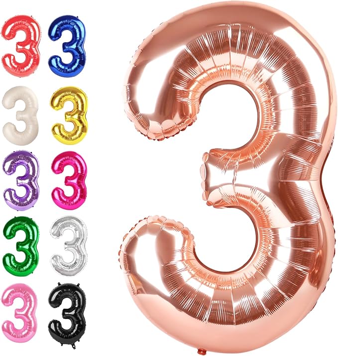 Rose Gold Number 3 Balloon 40 inch, Balloon numbers party supplies, deco photo by Upgesy
