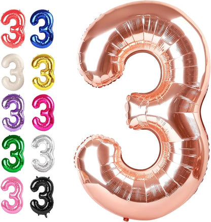 Rose Gold Number 3 Balloon 40 inch, Balloon numbers party supplies, deco photo by Upgesy