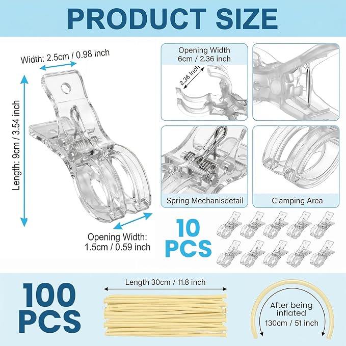 100 Pcs Long Balloons for Tying Balloon Arch and 10 Pcs Arch Clips - Image 2