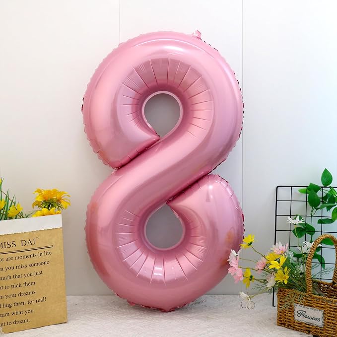 40 Inch Pink Number 8 Balloon, Giant Number Balloons, Birthday Decorations | - Image 2