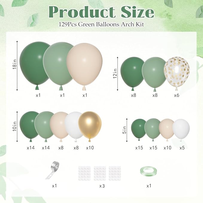 Ouddy Party Sage Green Balloons Arch Garland Kit18 12 10 5 Inch | Different - Image 2