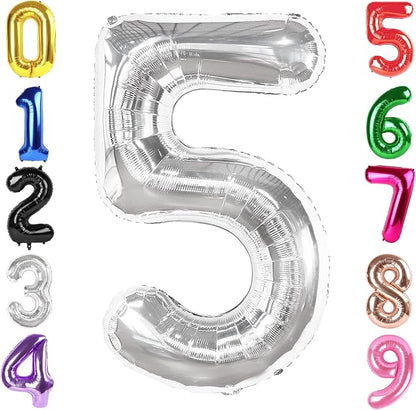 40 Inch Silver Number 5 Balloon Birthday Party Decorations by Hadoife