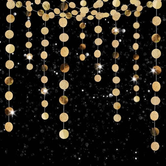 6 Pcs Glitter Champagne Gold Paper Circle Dots Garland Party Hanging Bunting - Image 2