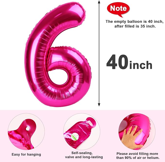 6 Balloon Number 40 Inch Hot Pink Balloons - Image 6