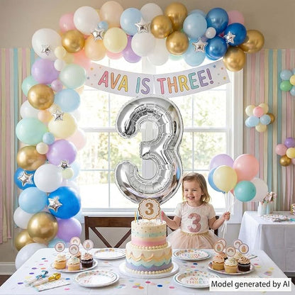 Silver Number 3 Balloon 40 Inch, Chic Silver Foil - Image 2