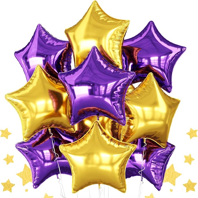 Purple Gold Star Foil Balloons, 18 Inch Metallic Purple and Gold Stars Balloon by BIAPIAN