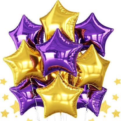 Purple Gold Star Foil Balloons, 18 Inch Metallic Purple and Gold Stars Balloon by BIAPIAN