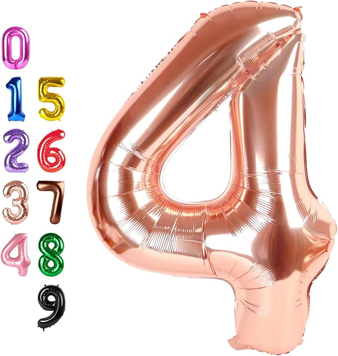 Number Balloons Rose Gold 4 Balloon 40 inch by Enyeopd