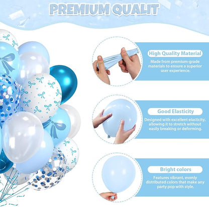 Blue Bow Balloons, Metallic Macaron Preal White Balloon Bow Print Balloon - Image 3