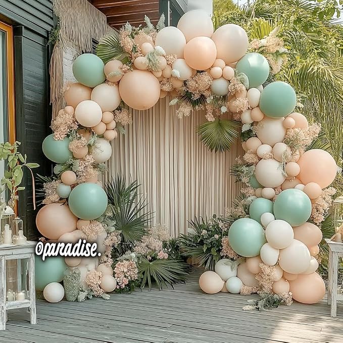 Dusty Green Pink Balloons Arch Kit, Party | Mist Fog Green Light Pink Nude Sand - Image 7