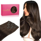 WENNALIFE Clip in Hair Extensions Real Human Hair, 24 Inch 160g 7pcs Chocolate Brown Remy Hair Straight Natural Extensiones De Cabello Humano Con Clip Ins