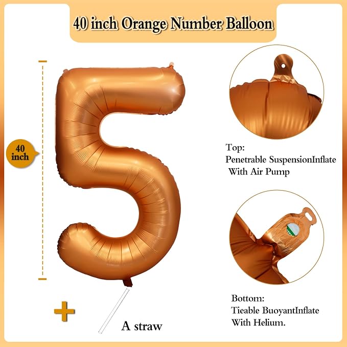 40 inch Orange Number Balloon Giant Foil Helium Balloons - Image 2
