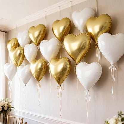 Gold White Heart Balloons - Image 5