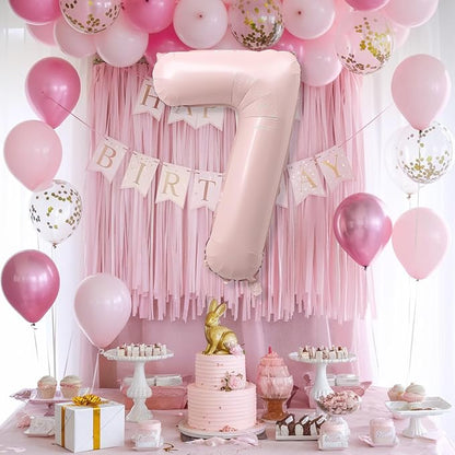 7th Birthday Balloons for Girls, Pastel Dusty Blush Pink Large Mylar 7 Balloon - Image 7