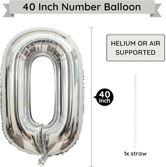 Silver Number 0 Balloon, 40 Inch Large Number Foil Mylar Balloons - Image 2