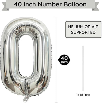 Silver Number 0 Balloon, 40 Inch Large Number Foil Mylar Balloons - Image 2