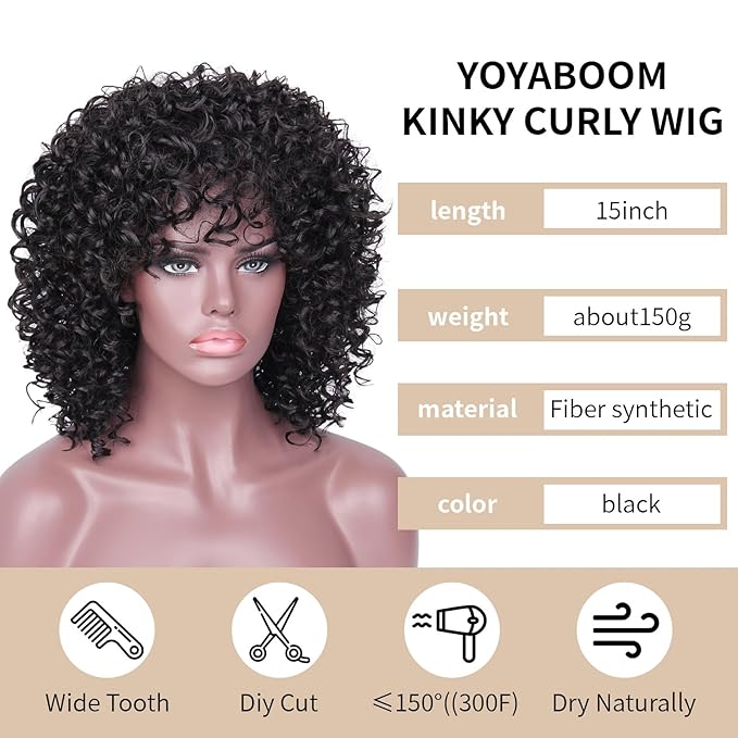 Afro Wig 15 Inch Black Women Afro Wigs African Curly Wigs Elastic Fluffy Wigs Synthetic Hair Suitable for Cosplay Daily and Party