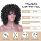 Afro Wig 15 Inch Black Women Afro Wigs African Curly Wigs Elastic Fluffy Wigs Synthetic Hair Suitable for Cosplay Daily and Party