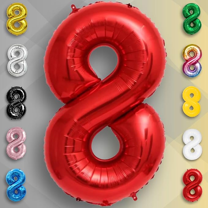 Red Number Balloon 8 Mylar Foil Balloons 16 inch - Image 4