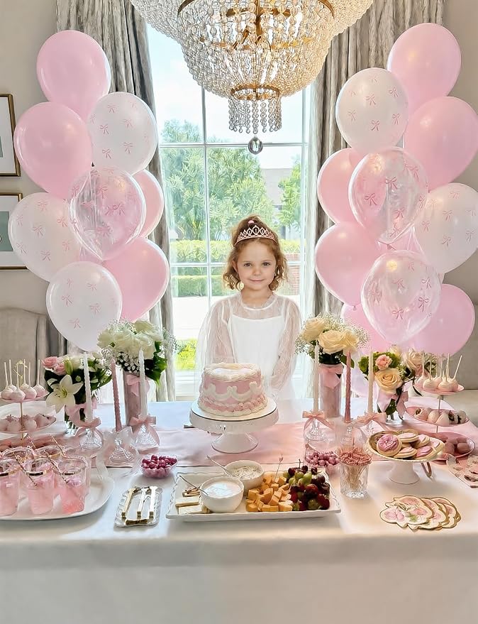 Pink Bow Balloons, Pastel Pink Balloons, Coquette Party Decorations - Image 3