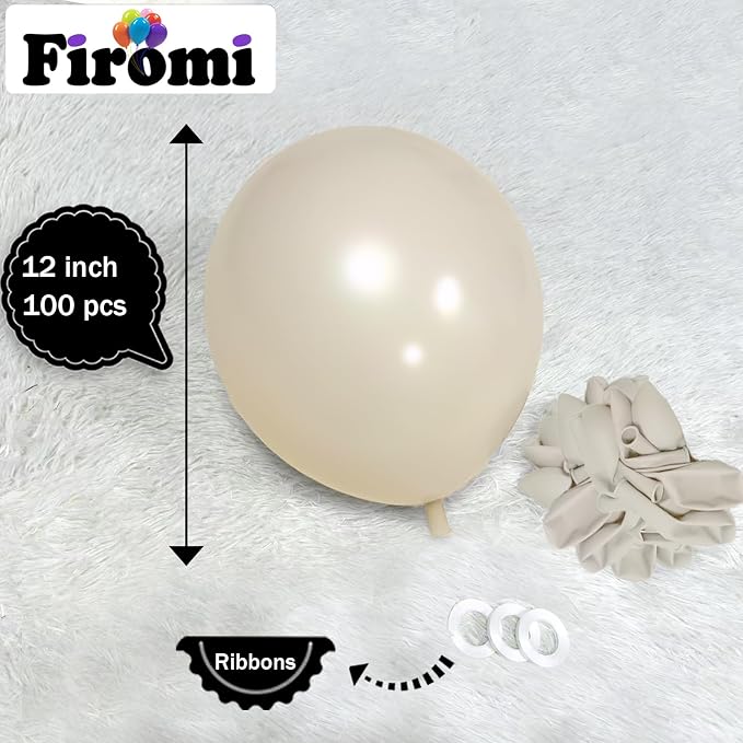 Firomi Beige Latex Balloons 12-inch 100 Pack | Big Helium Thicken Sand Balloon - Image 2