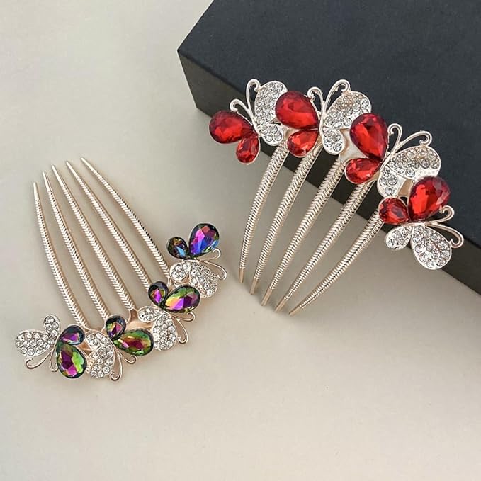 Hair Side Comb Crytal Hair Pins for Bridal, Butterfly Rhinestone Hair Clips Wedding Flower Hair Decorations Hair Tools for Brides Bridesmaids Women Ladies (4 Pack)