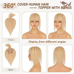 Rich Choices Real Human Hair Toppers for Women With Bang 100% Remy Human Hair Topper for Thinning Hair Clip in Silk Base Hair Topper 16 Inch #18P613 Ash Blonde Mix Bleach Blonde